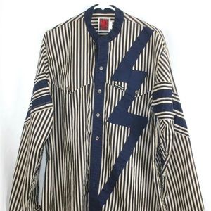 Vtg Mo Betta Mens Western Shirt Contrast Stripe Lightning Bolt Navy Blue Sz XL